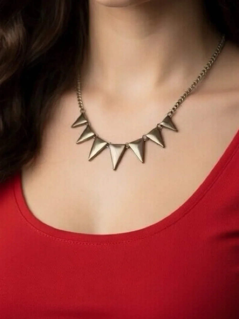Edgy Rock Silver Tone Spike Necklace